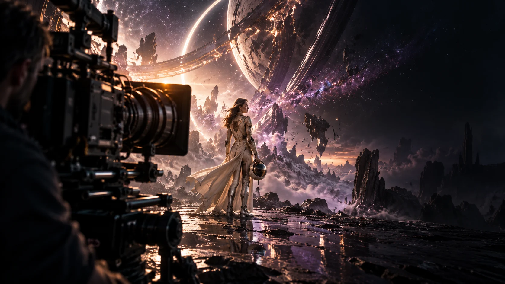 A cinema camera framing a fantasy scene