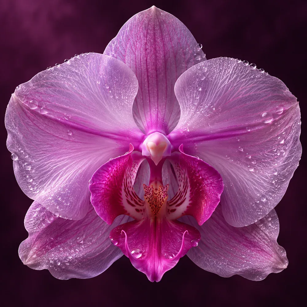 A translucent violet orchid with a rich magenta center.