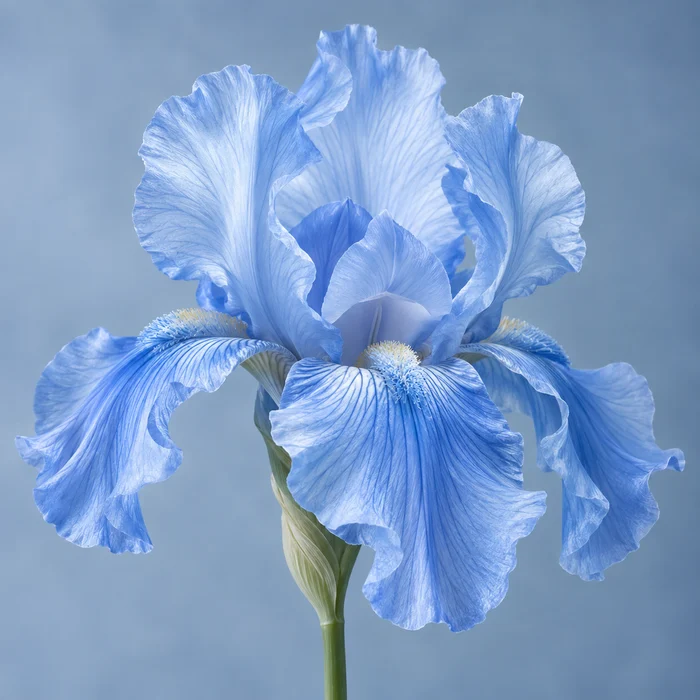 A luminous ice-blue flower with delicate sculptural petals.